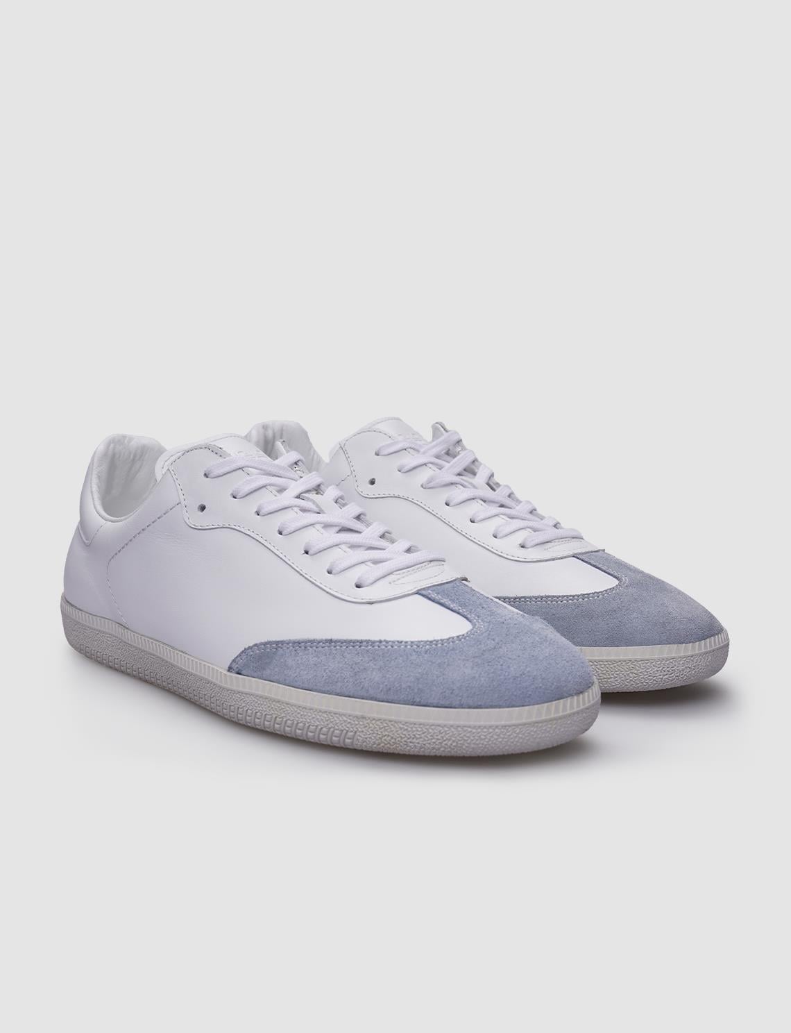 100% Genuine Leather White - Blue Suede Lace-up Men's Sneaker