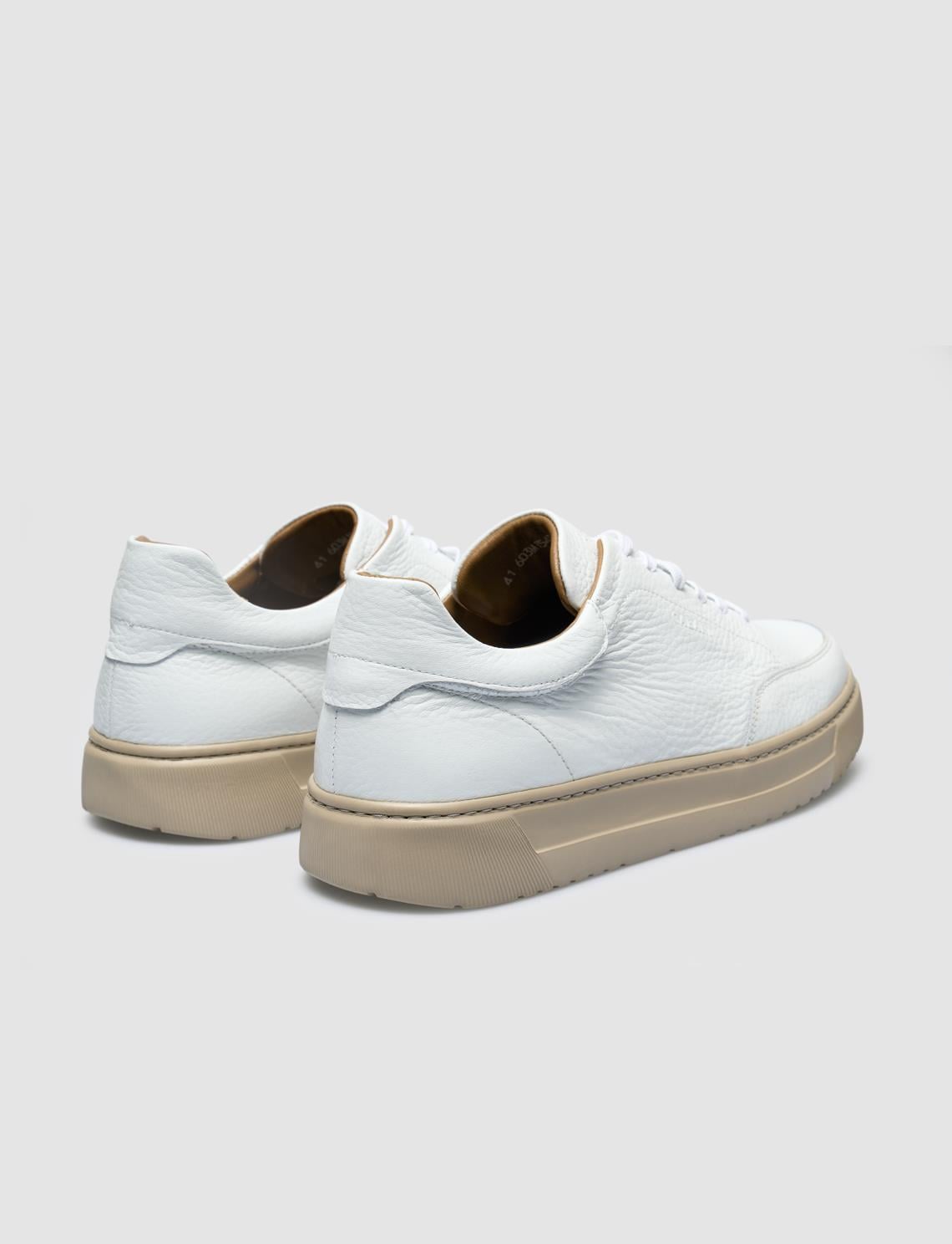 100% Genuine Leather White Lace-up Men's Sneaker