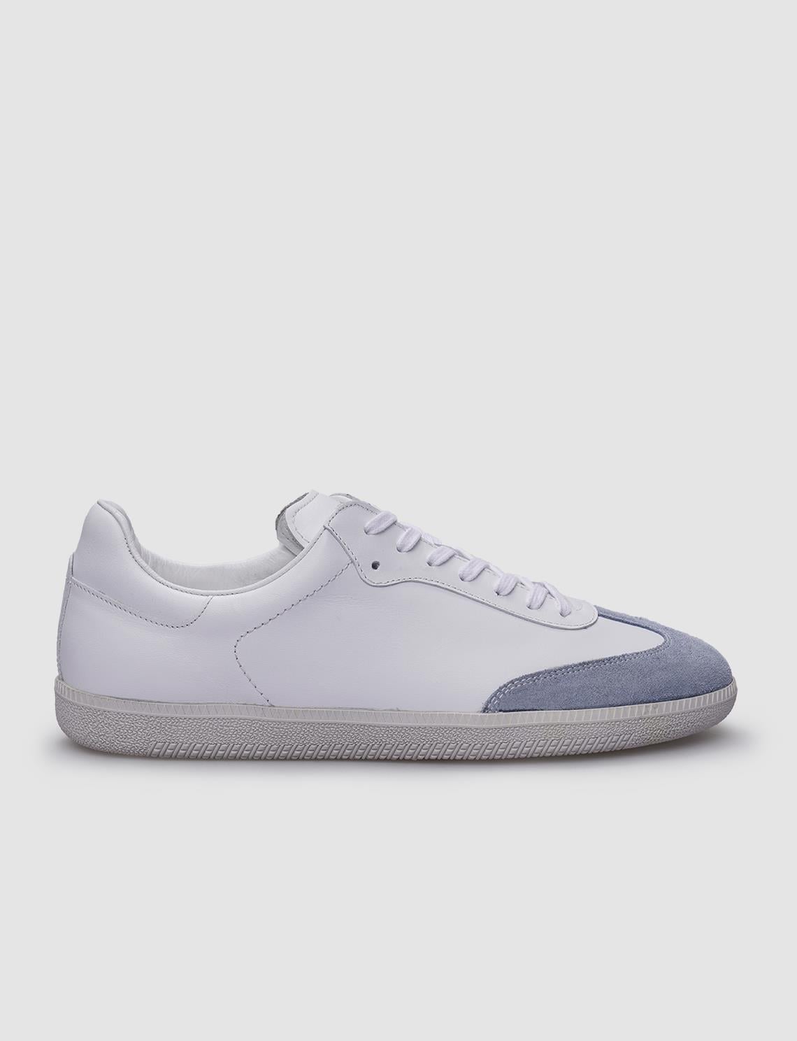 100% Genuine Leather White - Blue Suede Lace-up Men's Sneaker