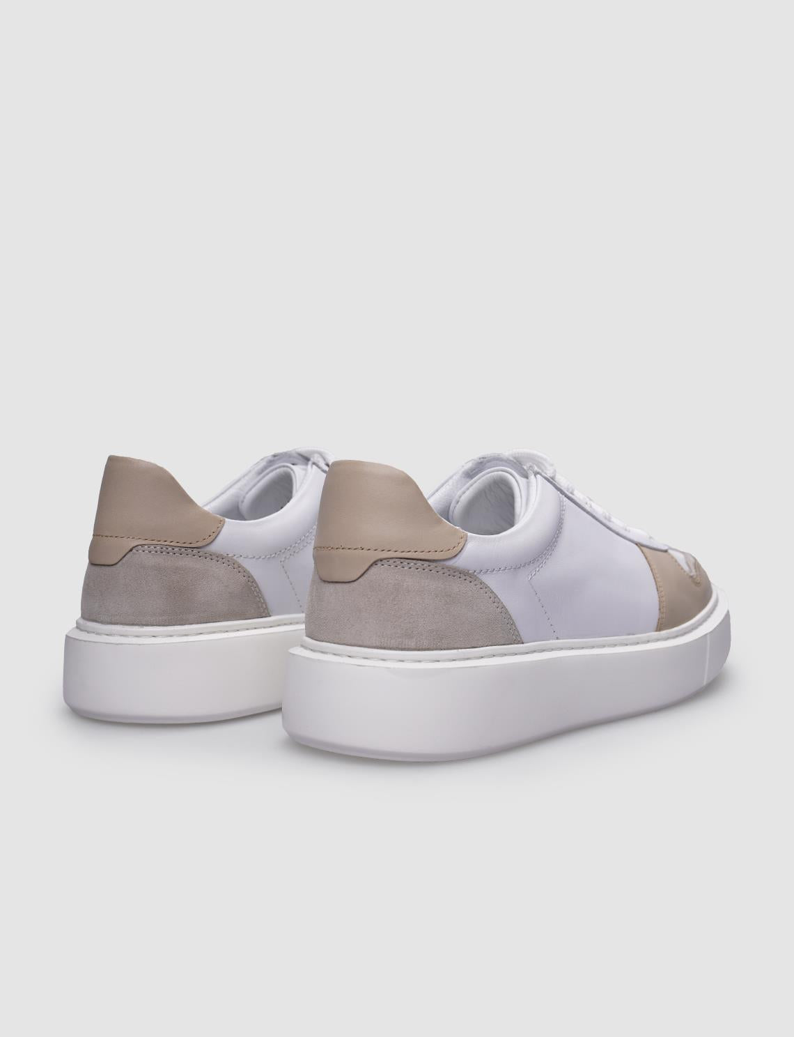 100% Genuine Leather White - Beige Lace-up Men's Sneaker