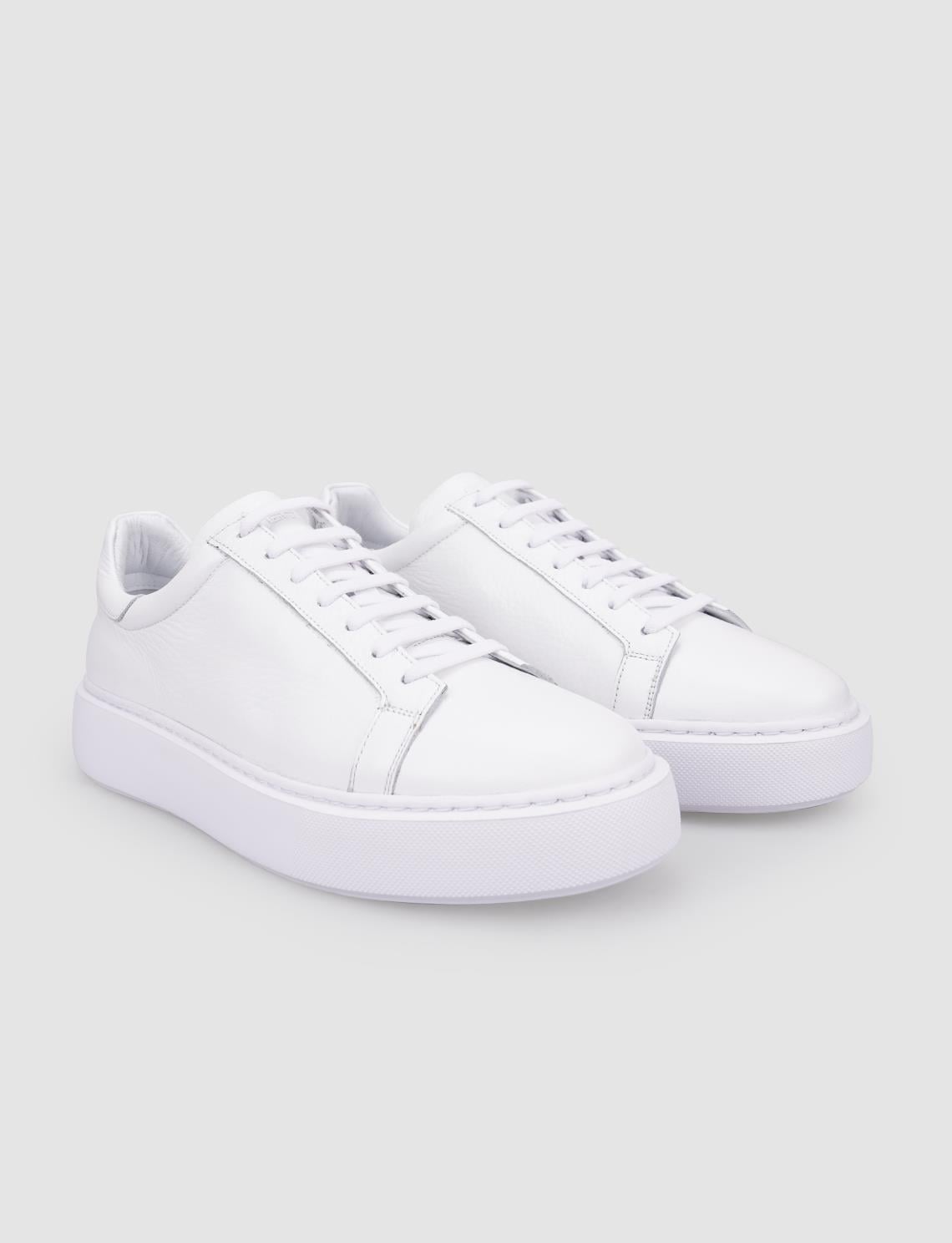 100% Genuine Leather White Lace-up Men's Athletic Shoes