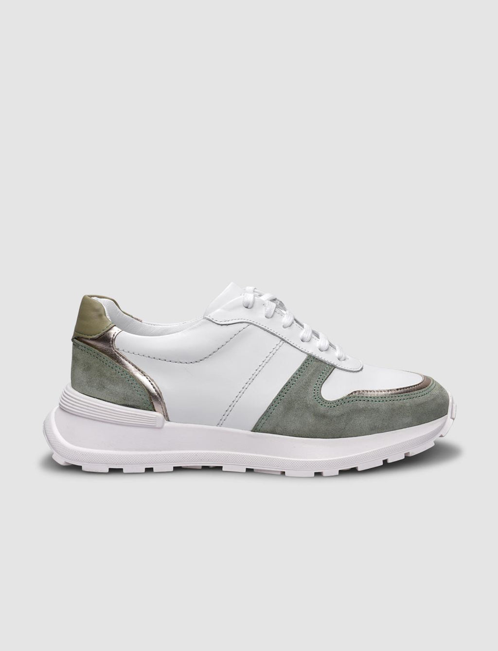 100% Genuine Leather White - Green Lace-up Women's Athletic Shoes