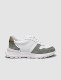 100% Genuine Leather White - Green Lace-up Women's Athletic Shoes