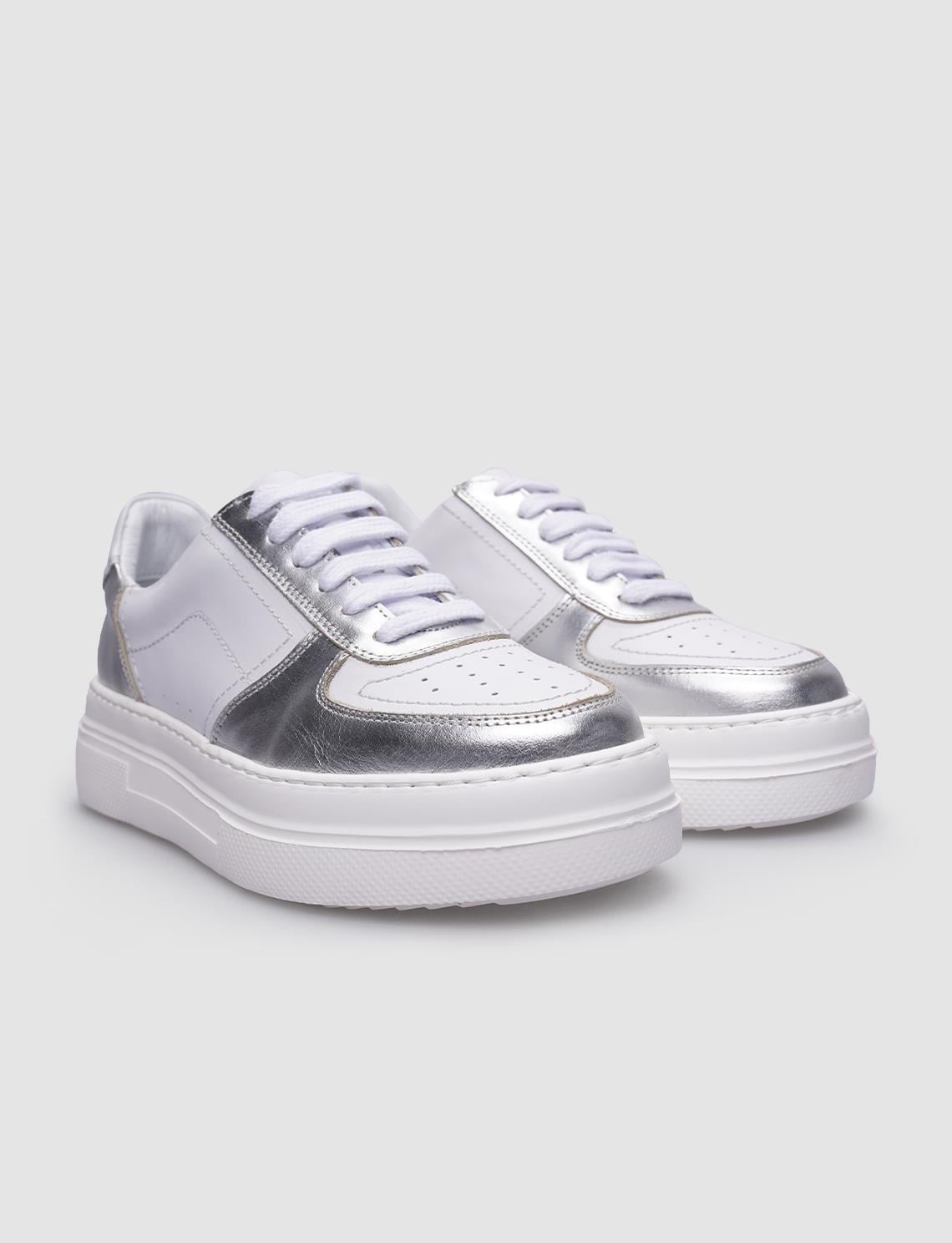 100% Genuine Leather White Lace-up Women's Sneaker