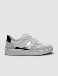 100% Genuine Leather White - Silver Lace-up Women's Athletic Shoes