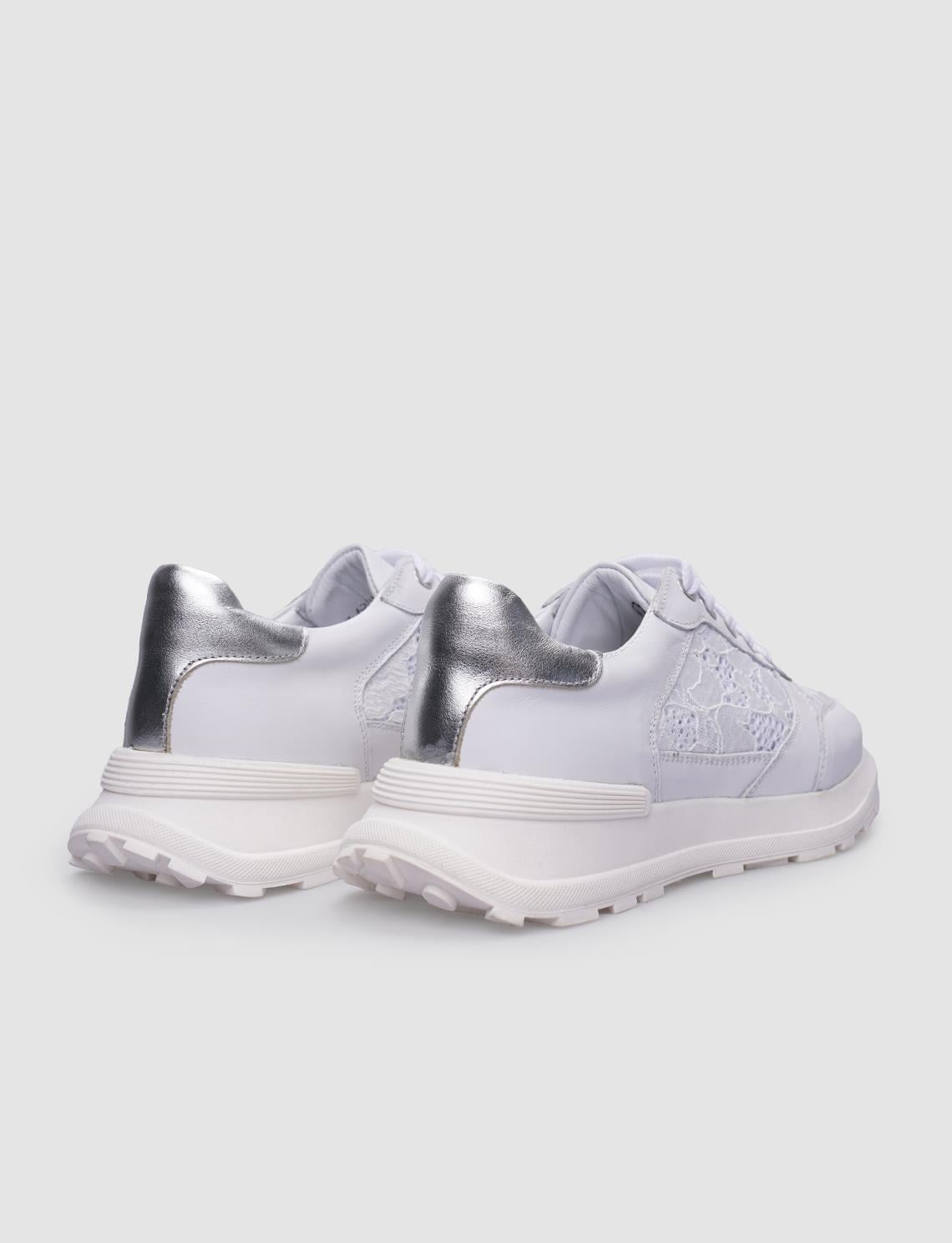 100% Genuine Leather White Lace-up Women's Athletic Shoes