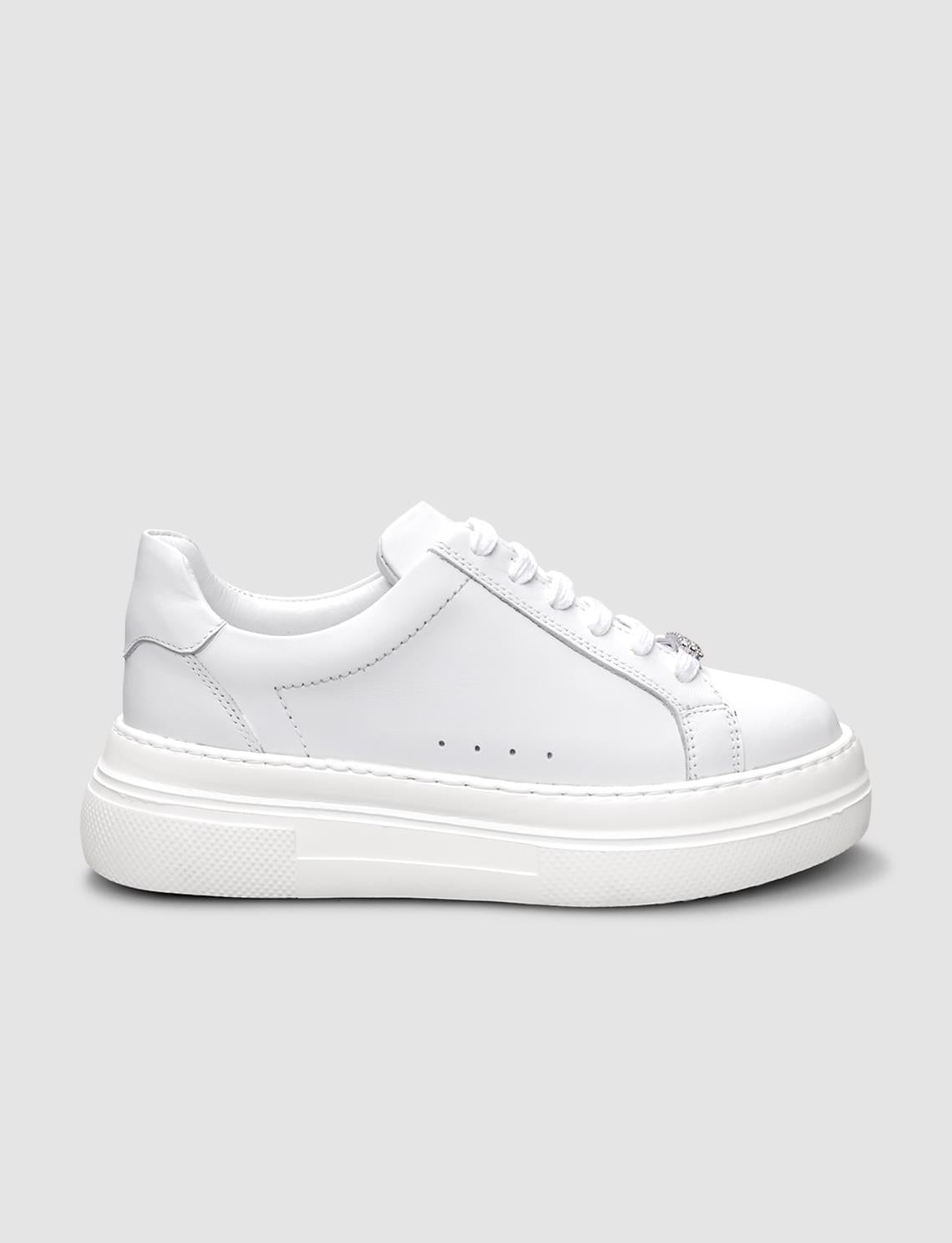100% Genuine Leather White Lace-up Women's Sneaker