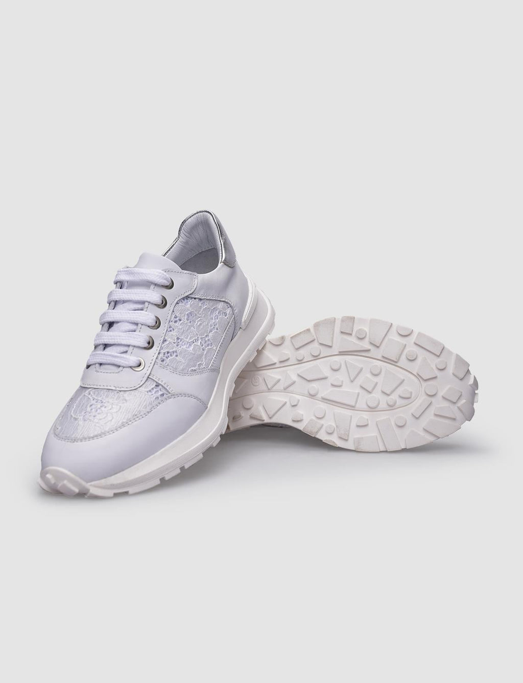 100% Genuine Leather White Lace-up Women's Athletic Shoes
