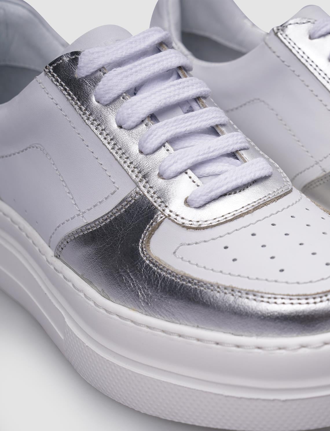 100% Genuine Leather White Lace-up Women's Sneaker