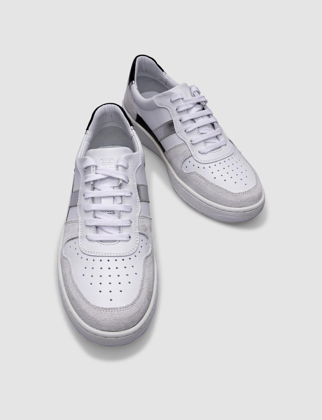 100% Genuine Leather White - Silver Lace-up Women's Athletic Shoes