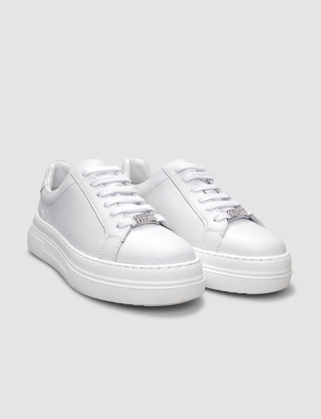 100% Genuine Leather White Lace-up Women's Sneaker