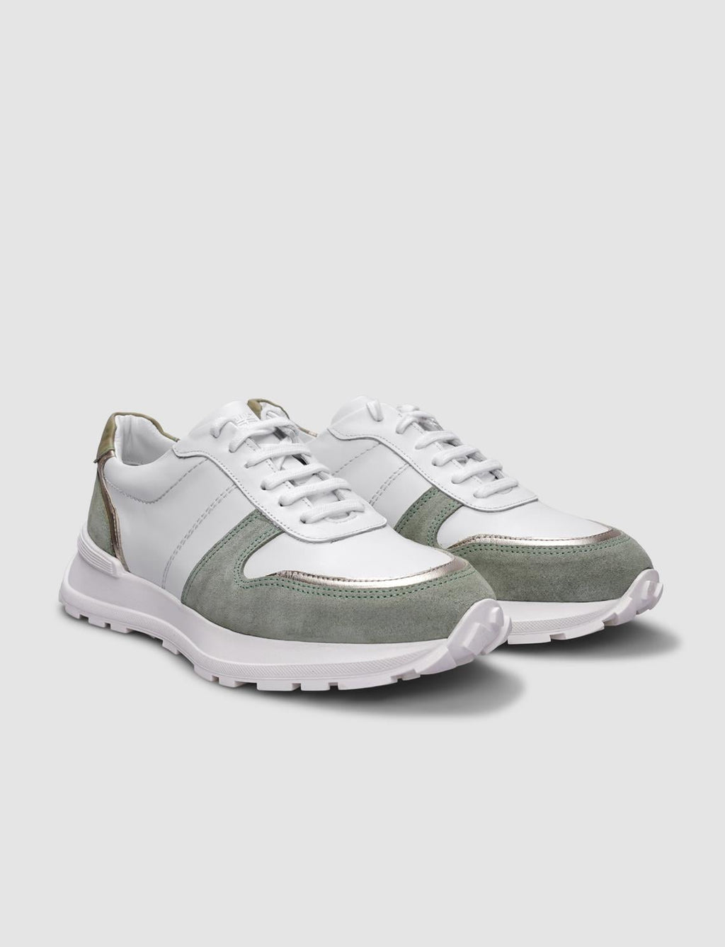 100% Genuine Leather White - Green Lace-up Women's Athletic Shoes