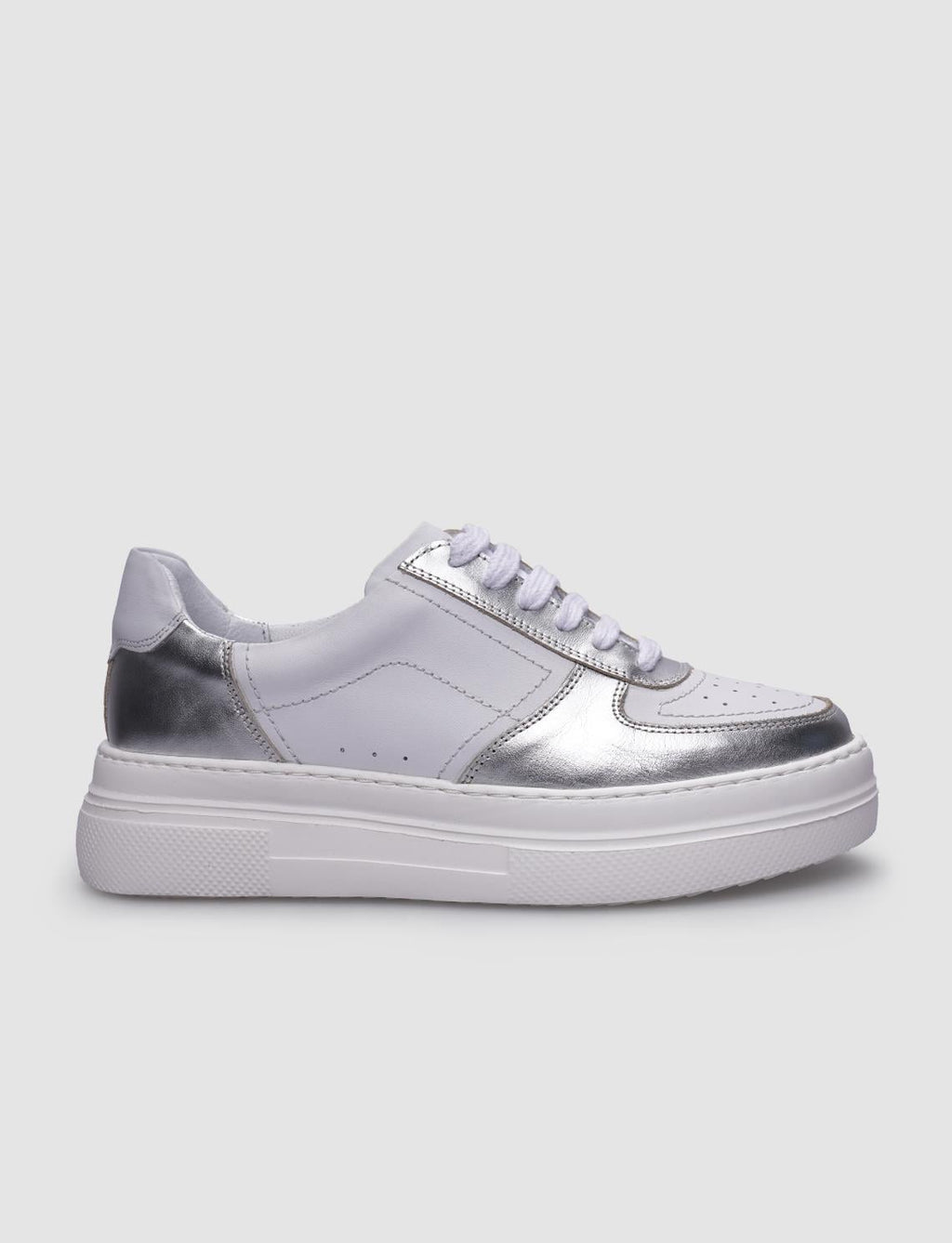 100% Genuine Leather White Lace-up Women's Sneaker