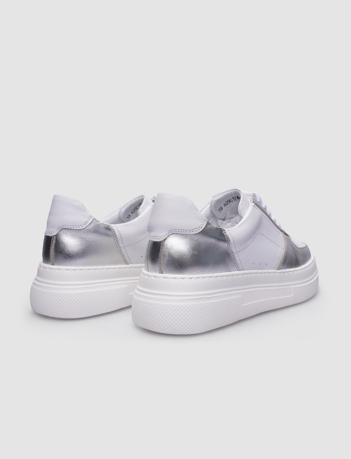 100% Genuine Leather White Lace-up Women's Sneaker