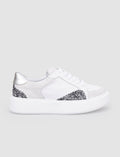 100% Genuine Leather White Sequin Detail Lace-up Women's Athletic Shoes