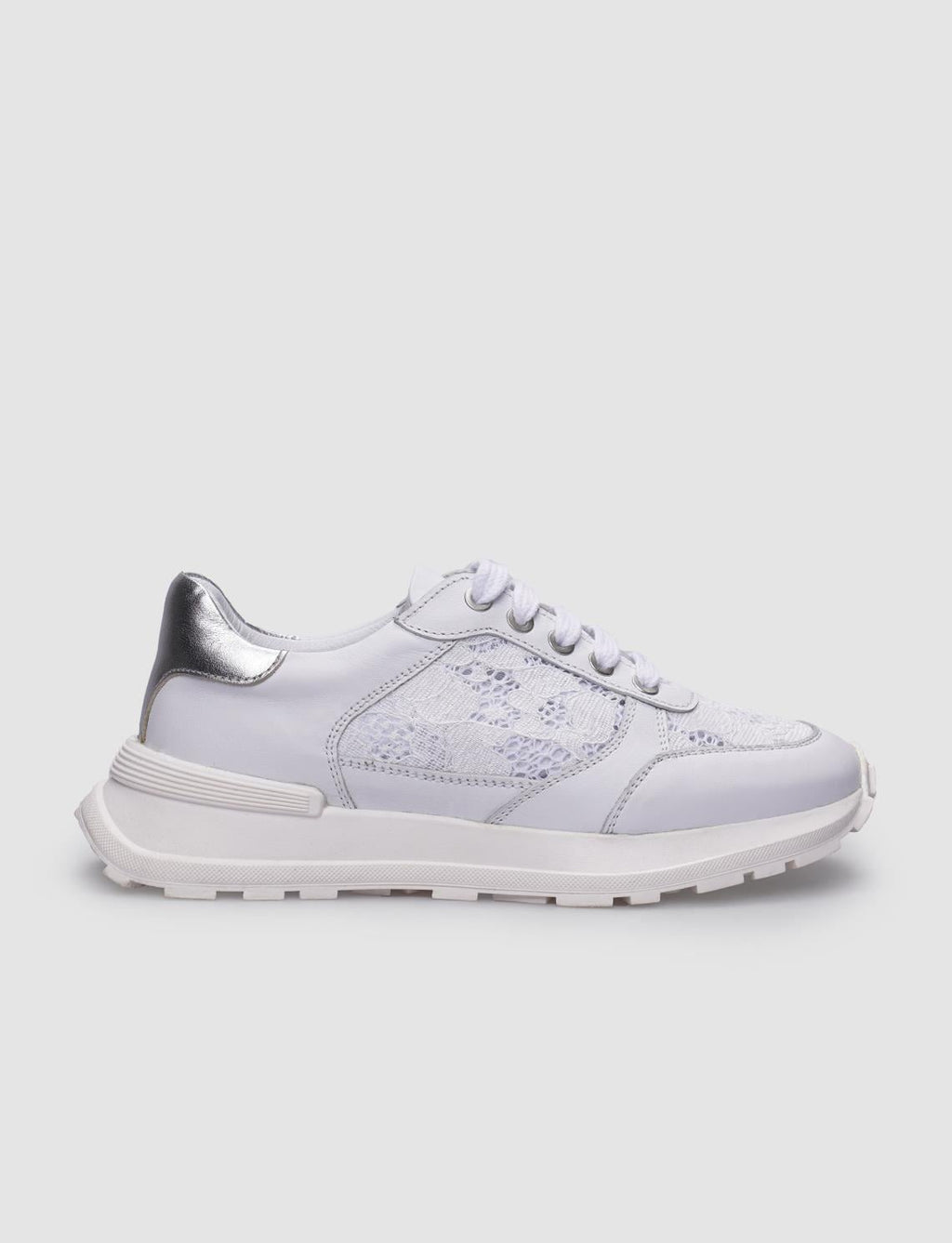 100% Genuine Leather White Lace-up Women's Athletic Shoes