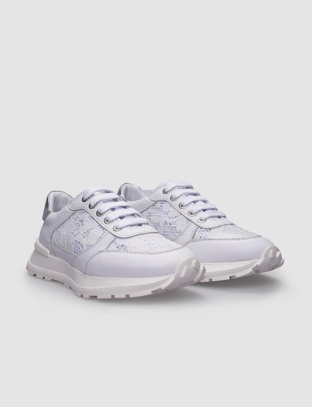 100% Genuine Leather White Lace-up Women's Athletic Shoes