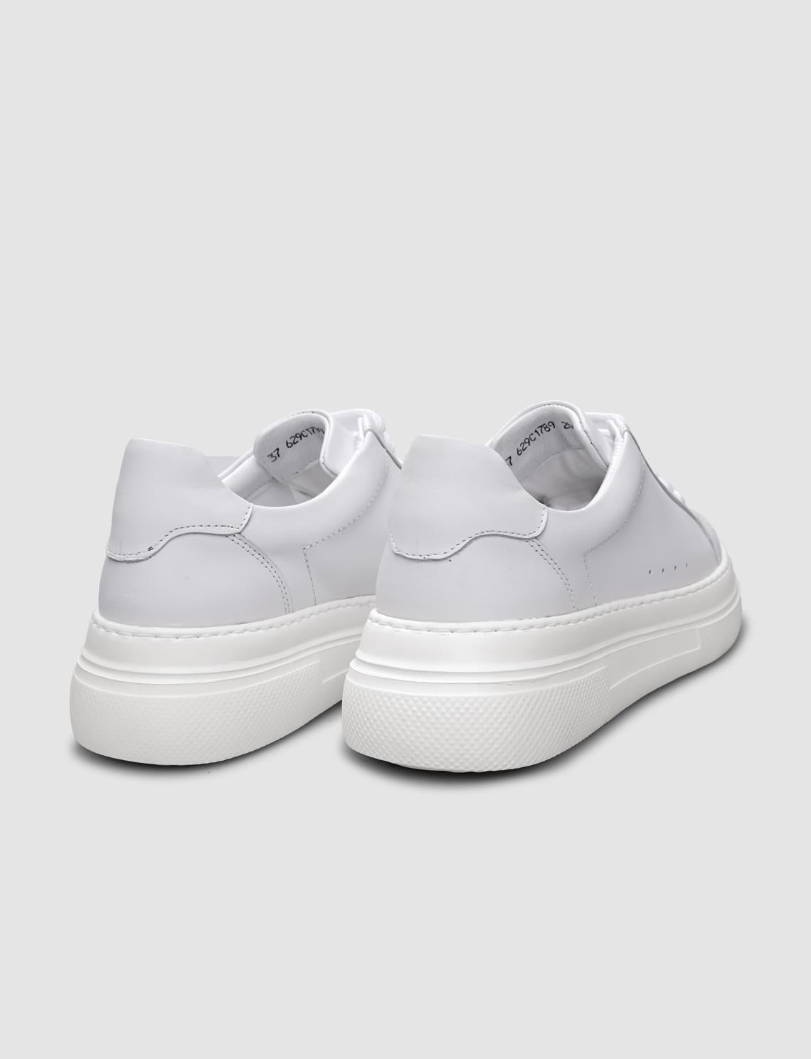 100% Genuine Leather White Lace-up Women's Sneaker
