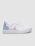 100% Genuine Leather White - Blue Lace-up Women's Sneaker