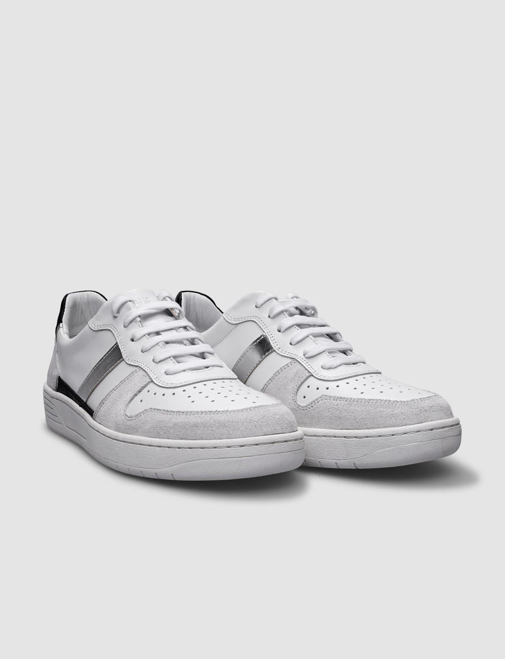 100% Genuine Leather White - Silver Lace-up Women's Athletic Shoes
