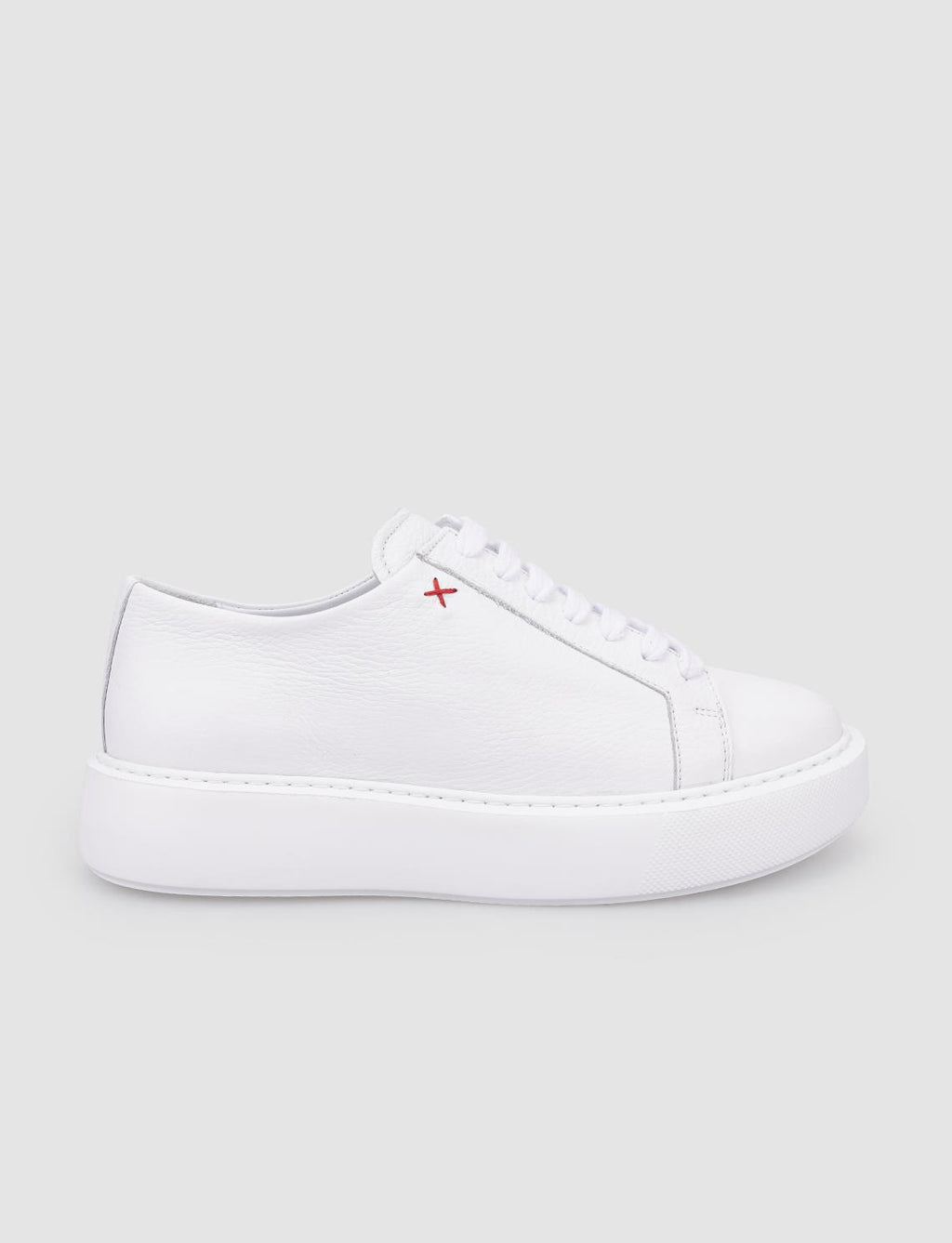 100% Genuine Leather White Lace-up Women's Athletic Shoes