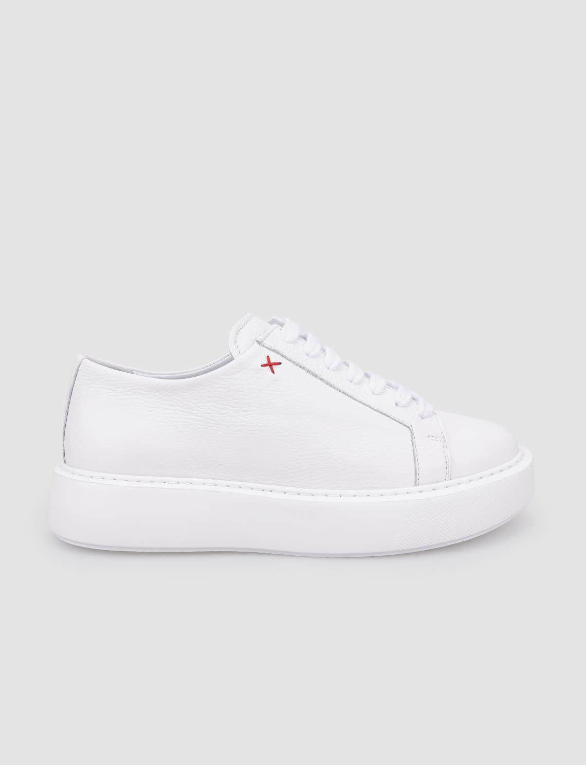 100% Genuine Leather White Lace-up Women's Athletic Shoes
