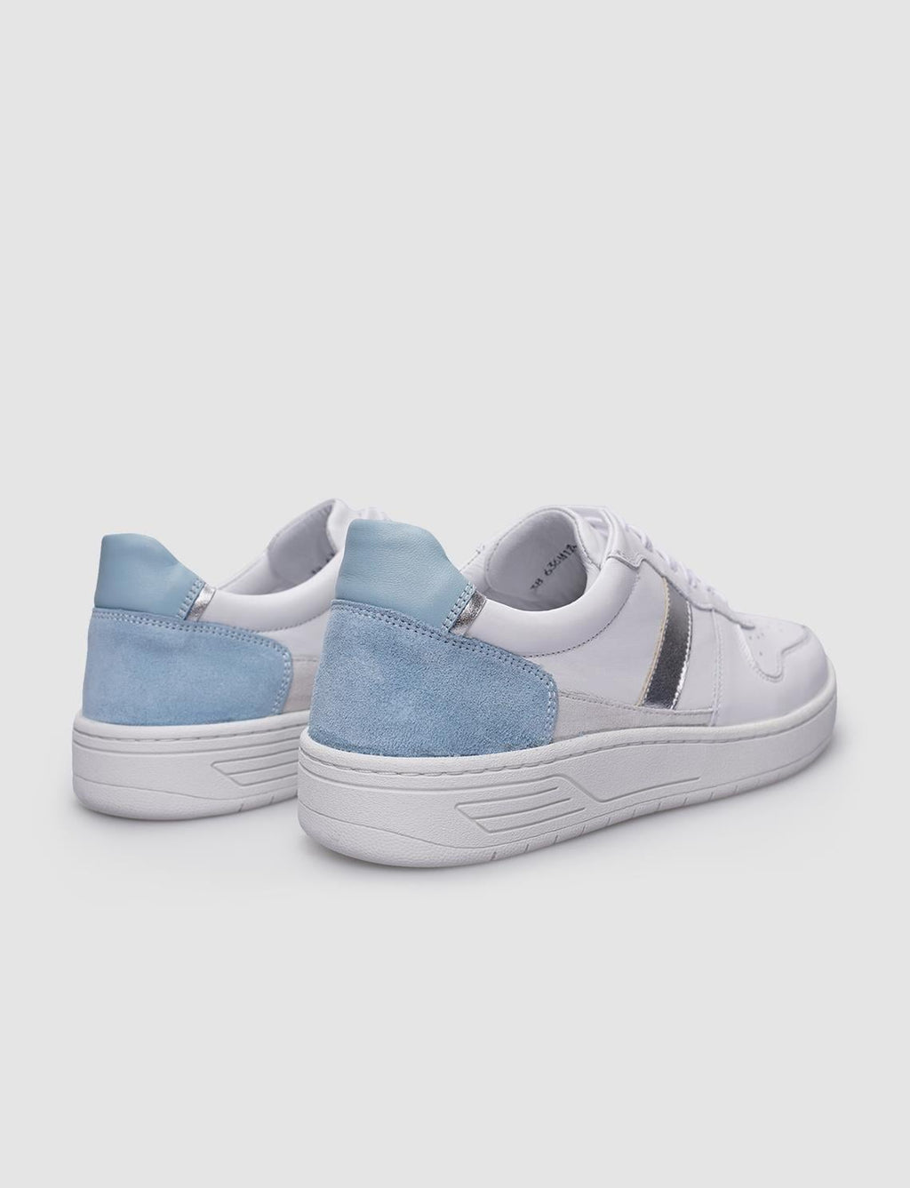 100% Genuine Leather White - Blue Lace-up Women's Sneaker