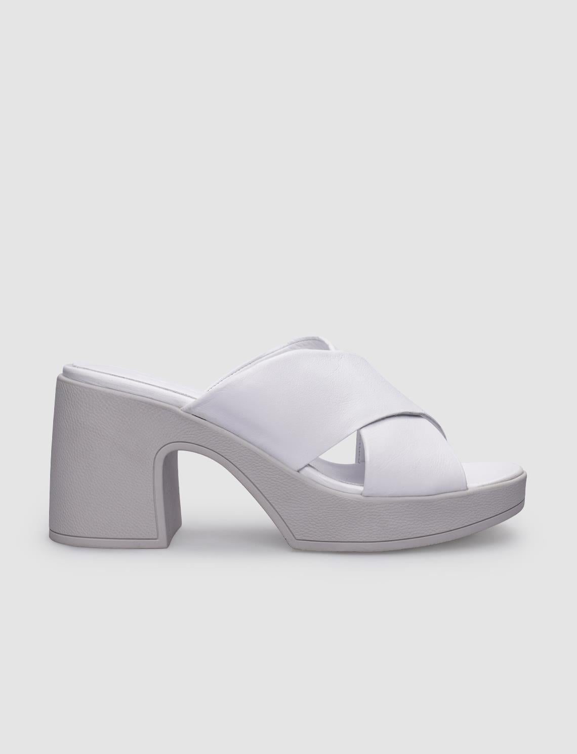 100% Genuine Leather White Women's High-Heeled Slippers