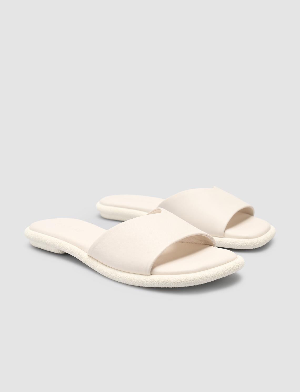 100% Genuine Leather White Women's Slippers