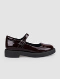 100% Genuine Leather Burgundy Patent Leather Women's Shoes with Buckle Detail