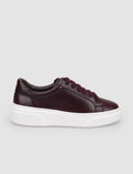 100% Genuine Leather Burgundy Lace-up Women's Athletic Shoes