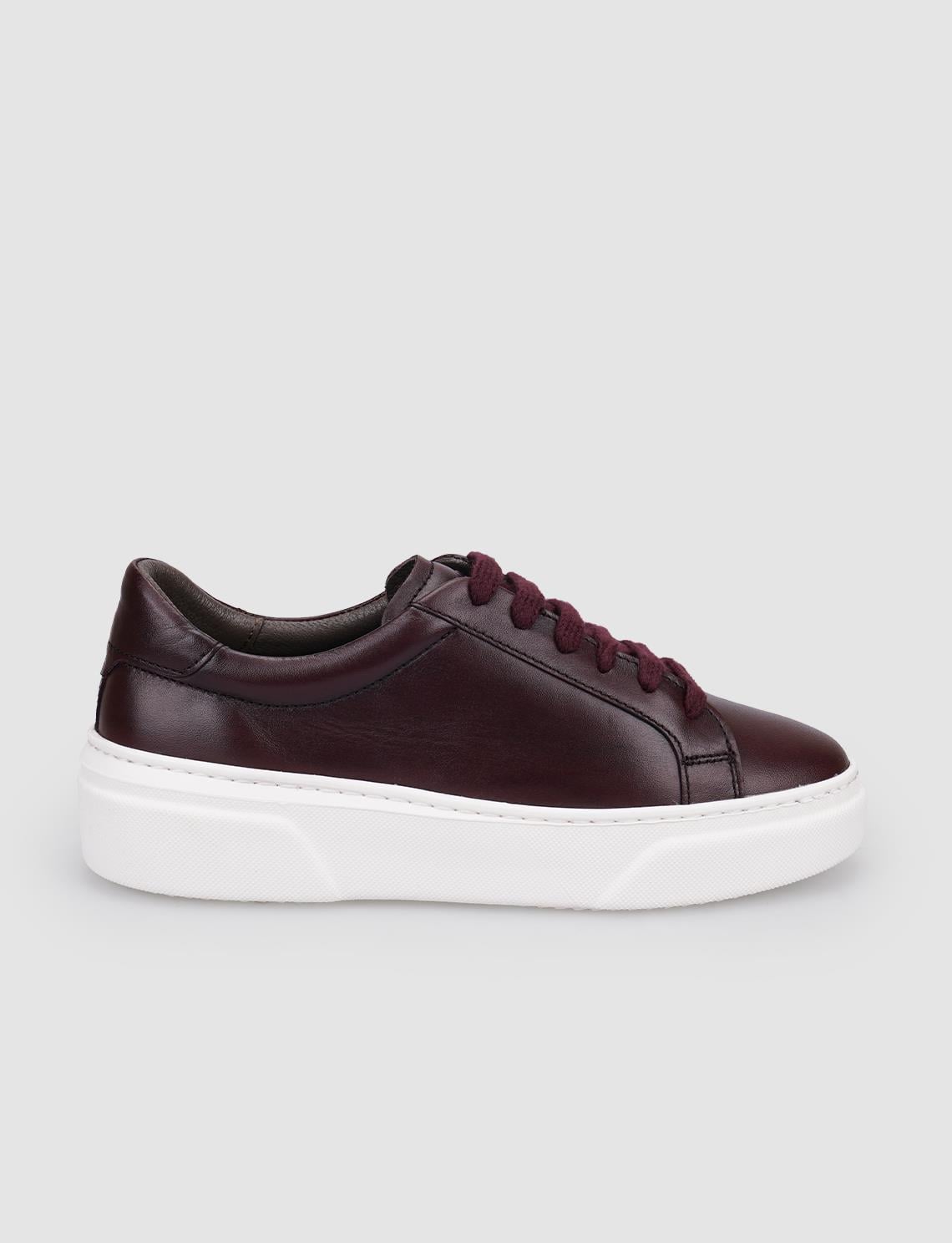 100% Genuine Leather Burgundy Lace-up Women's Athletic Shoes
