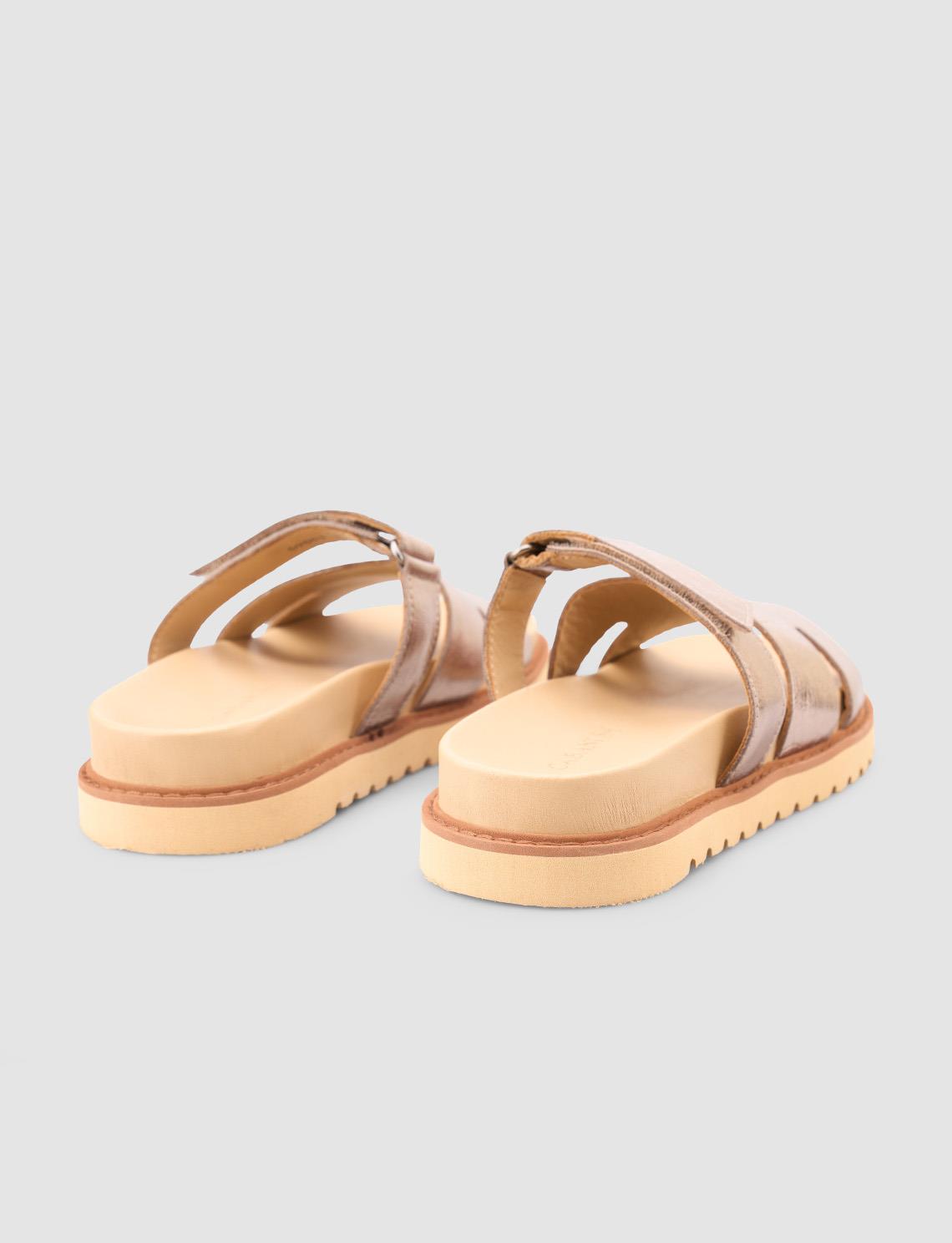 100% Genuine Leather Shiny Bronze Women's Slippers