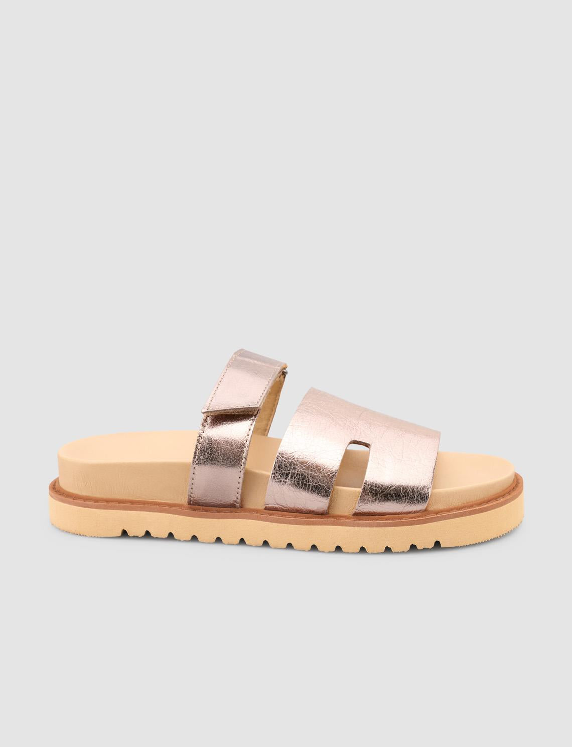 100% Genuine Leather Shiny Bronze Women's Slippers