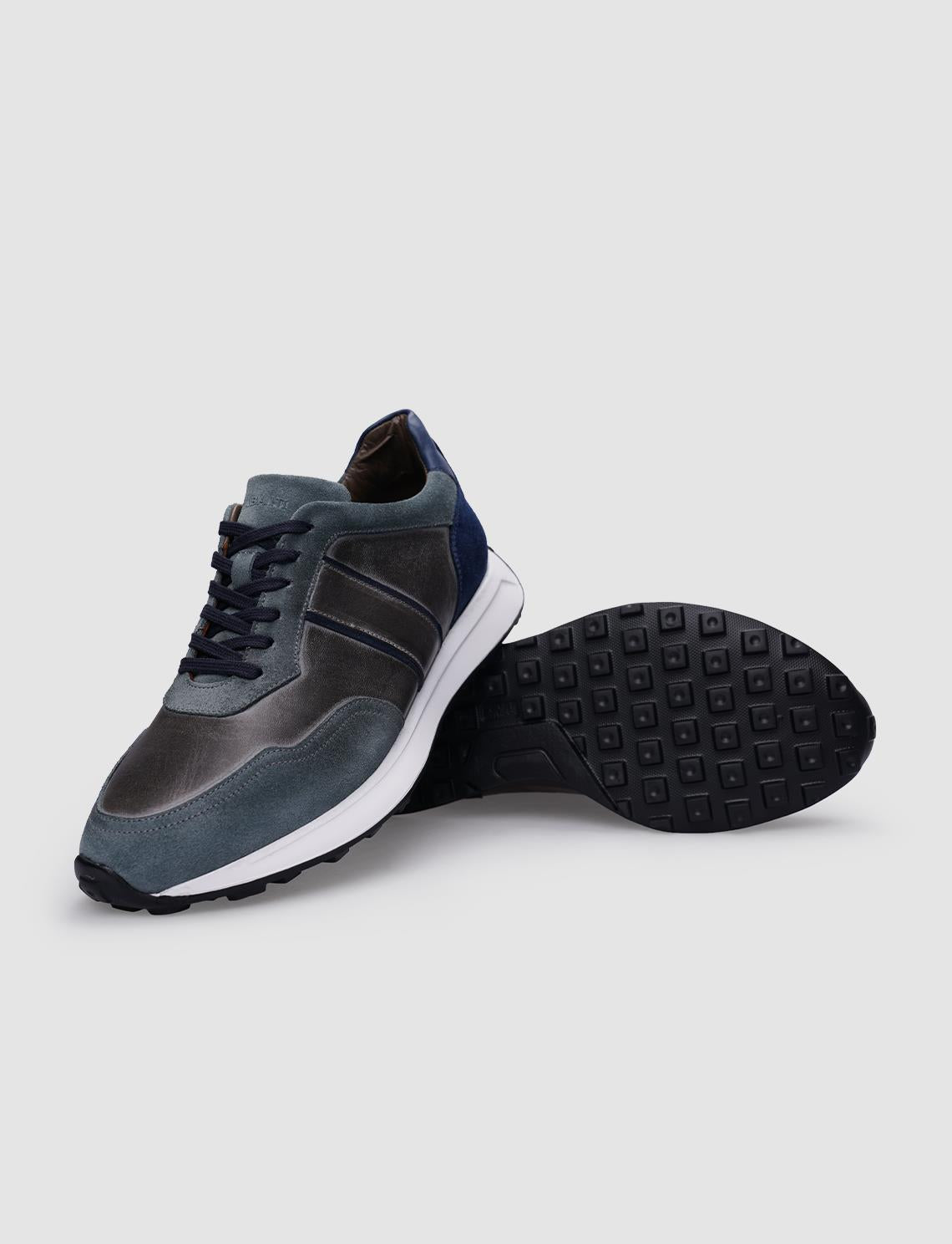 100% Genuine Leather Grey Lace-up Men's Sneaker