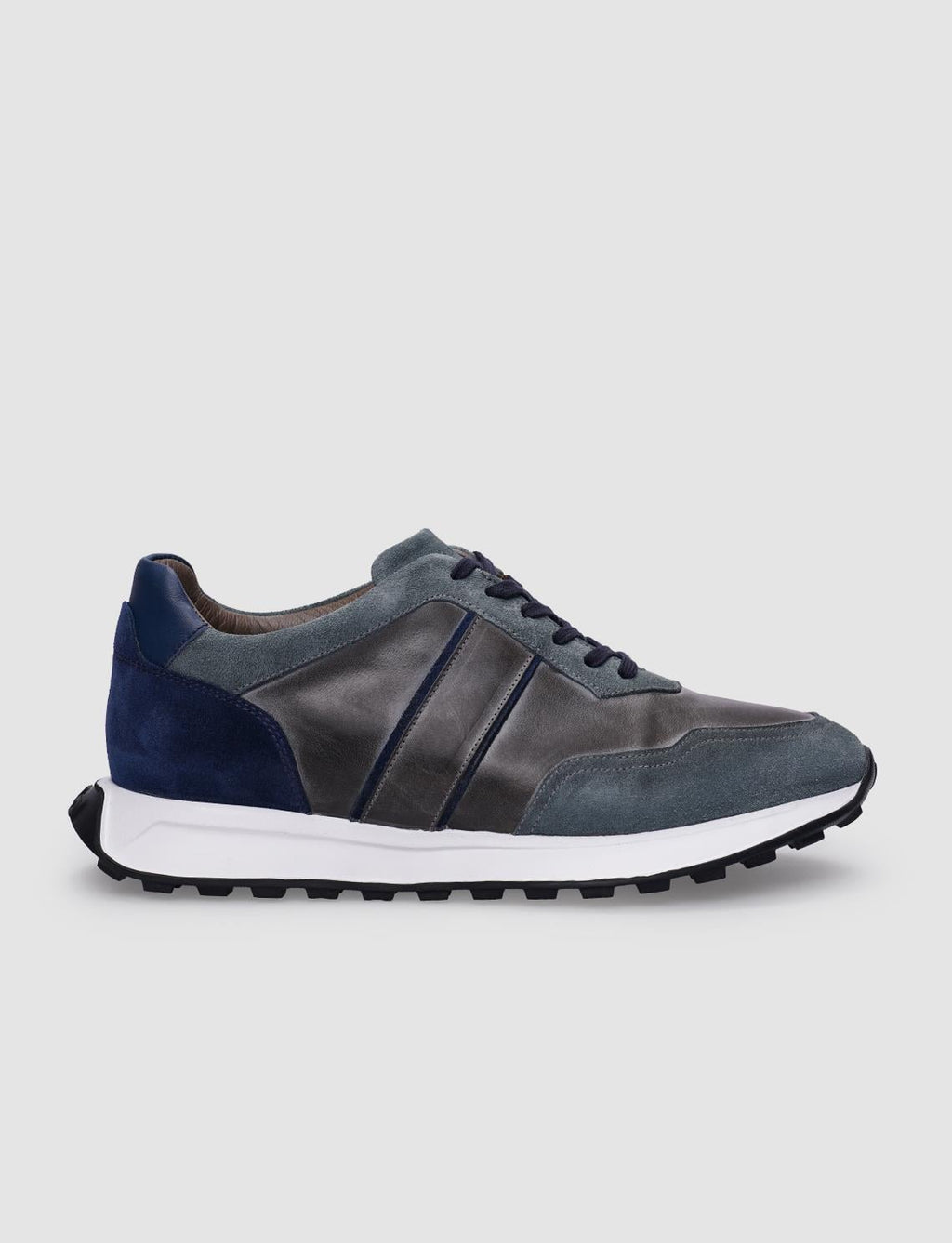 100% Genuine Leather Grey Lace-up Men's Sneaker