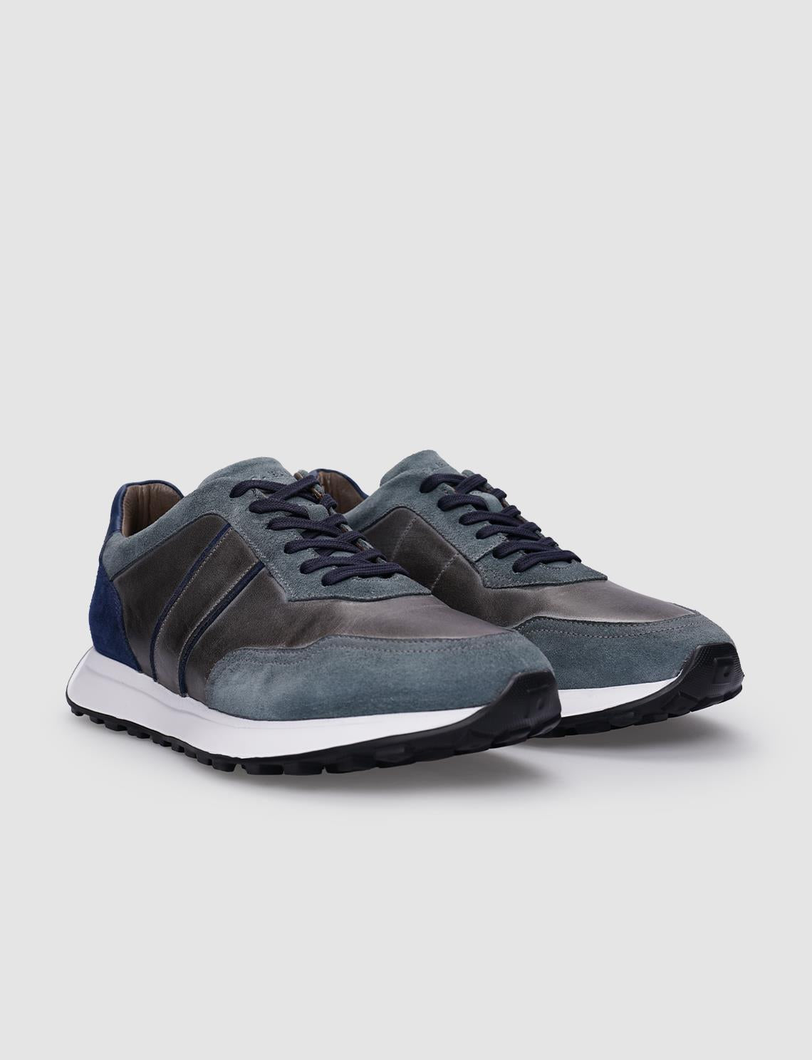 100% Genuine Leather Grey Lace-up Men's Sneaker