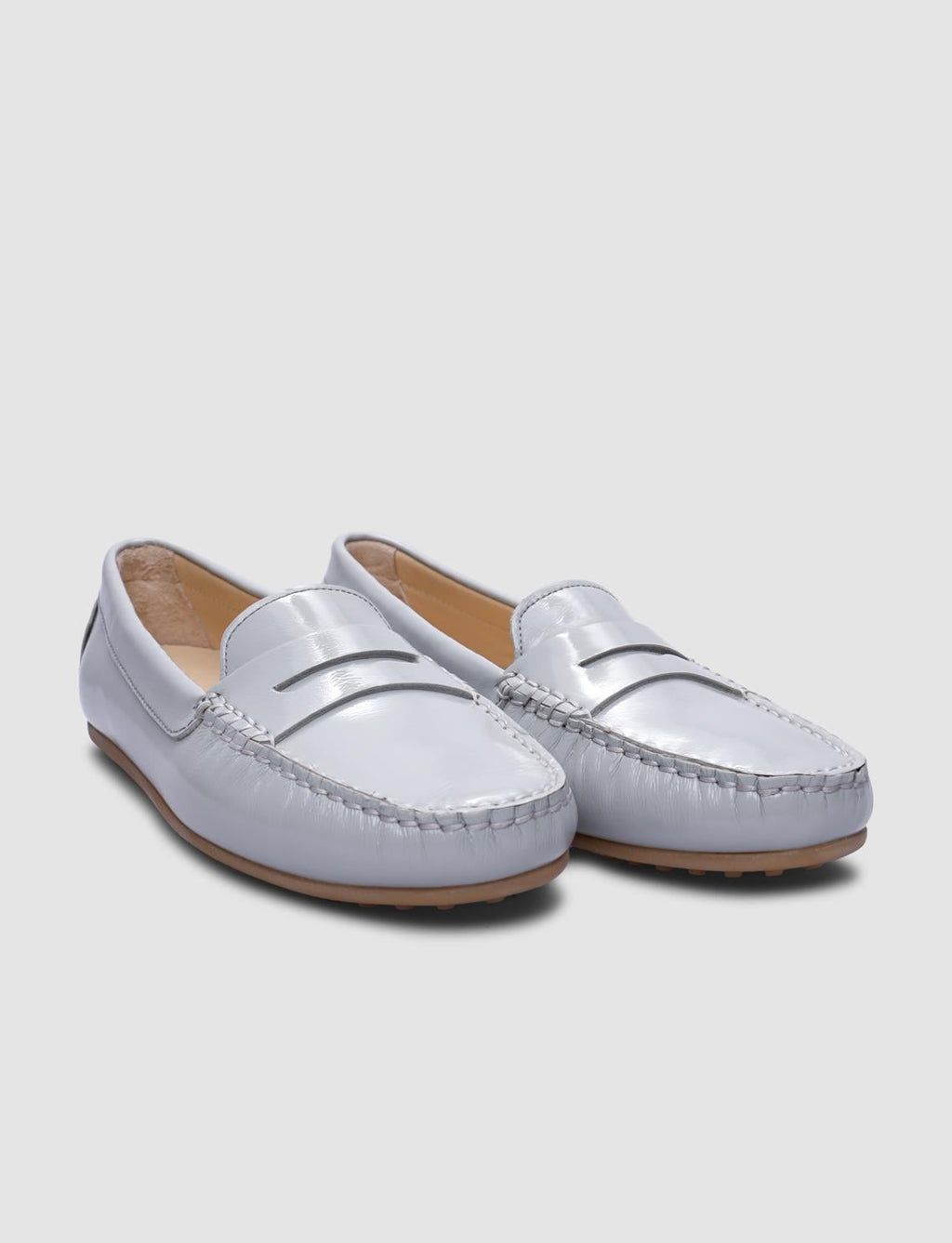 100% Genuine Leather Grey Patent Leather Women's Loafer