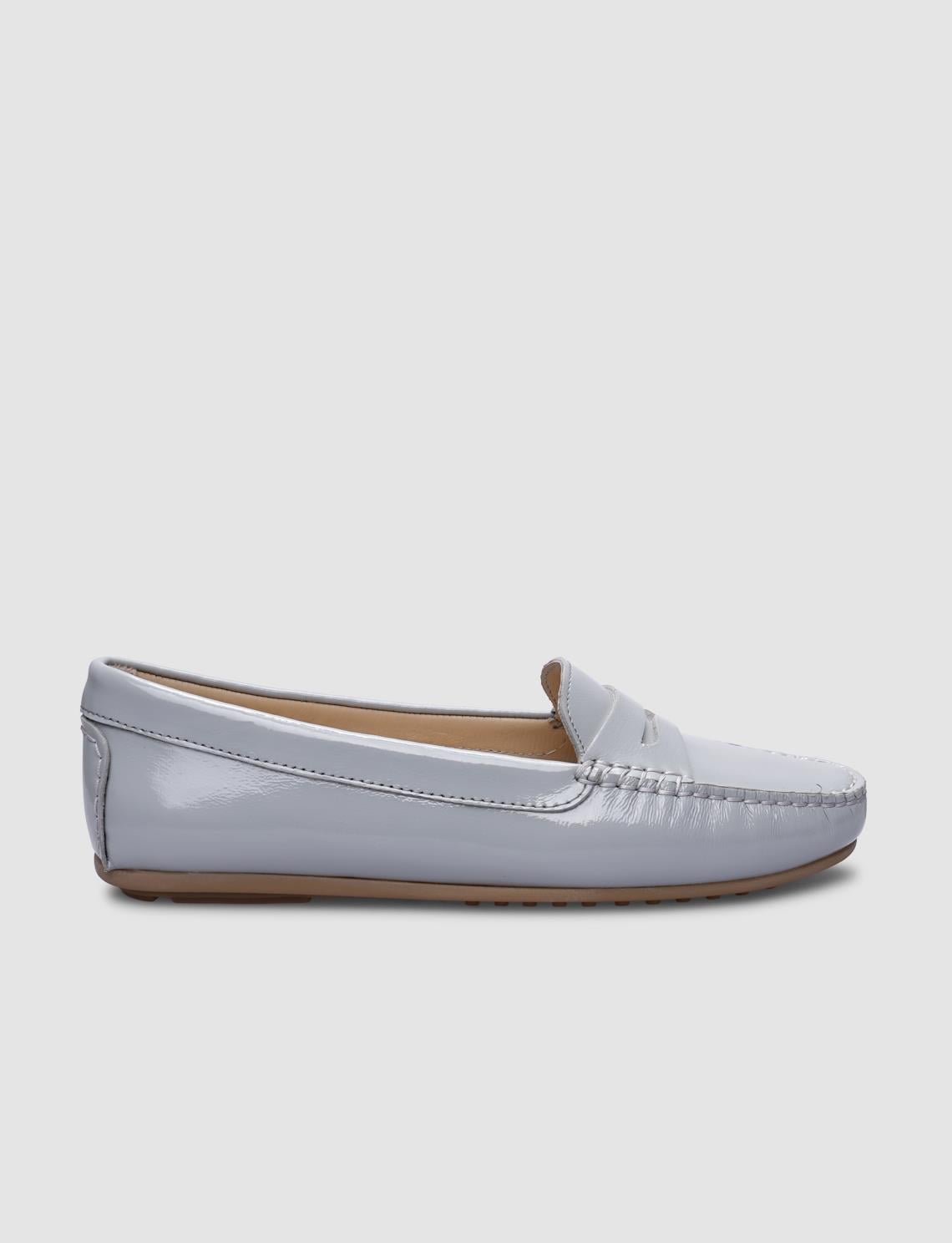 100% Genuine Leather Grey Patent Leather Women's Loafer