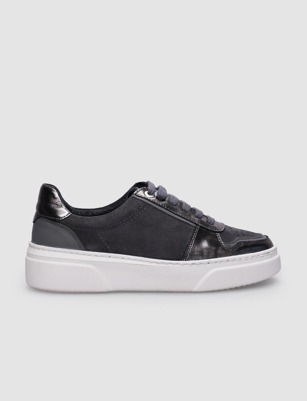 100% Genuine Leather Grey Lace-up Women's Sneaker