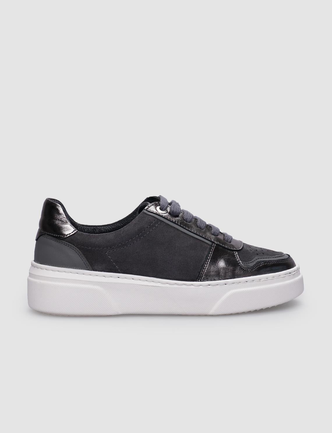 100% Genuine Leather Grey Lace-up Women's Sneaker
