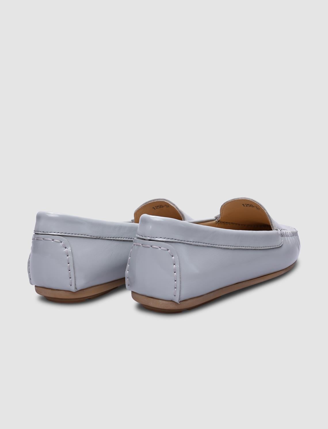 100% Genuine Leather Grey Patent Leather Women's Loafer