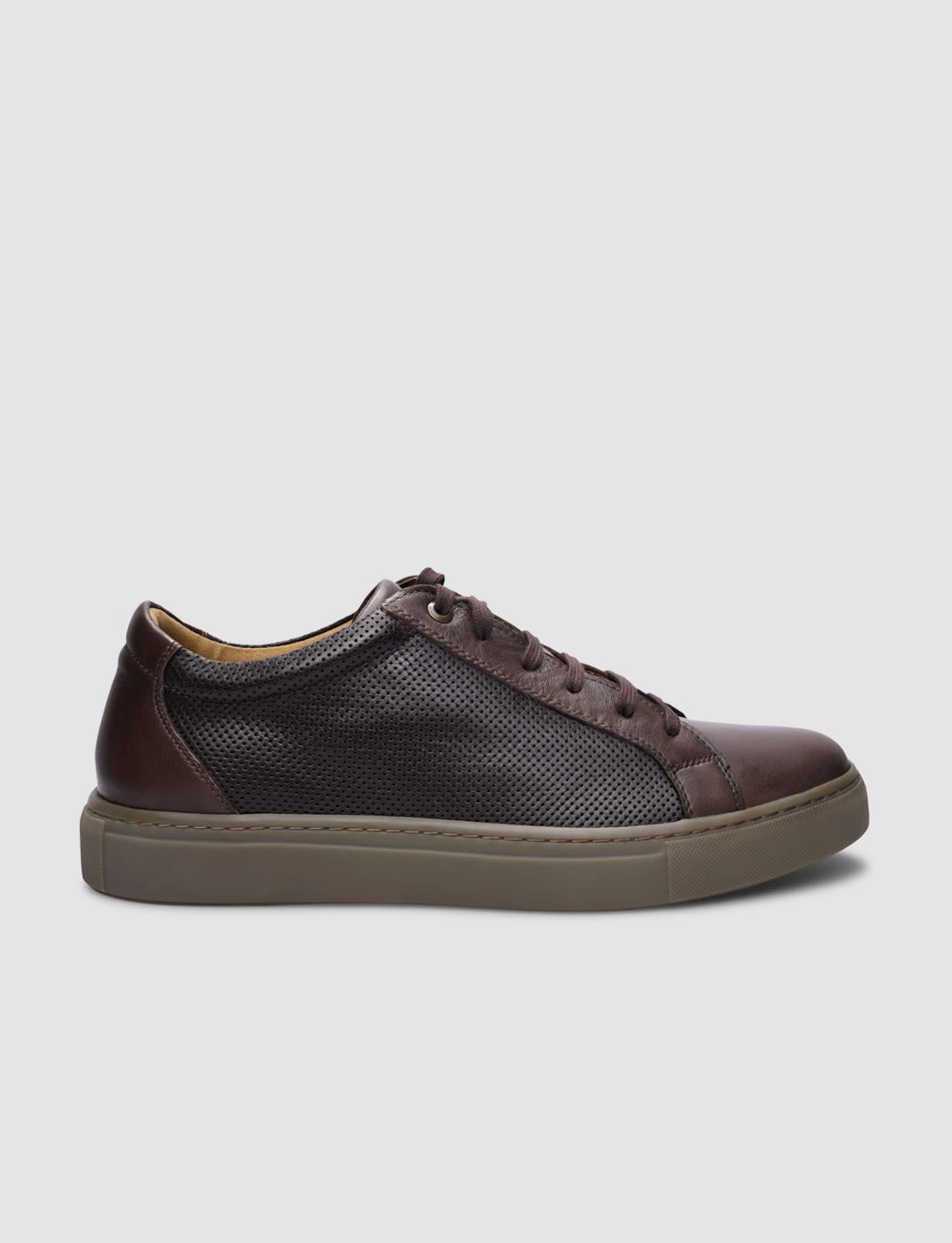 100% Genuine Leather Brown Lace-up Men's Sneaker