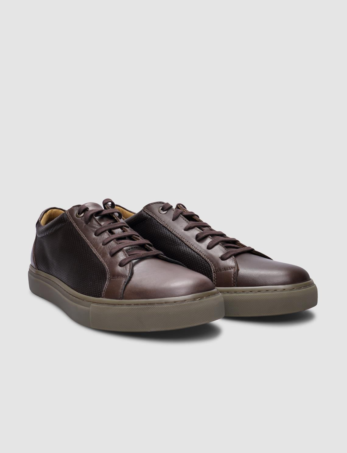 100% Genuine Leather Brown Lace-up Men's Sneaker