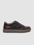 100% Genuine Leather Brown Square Patterned Lace-up Men's Sneaker