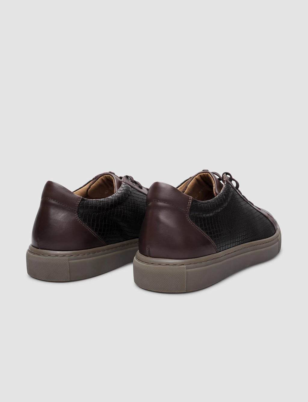 100% Genuine Leather Brown Square Patterned Lace-up Men's Sneaker