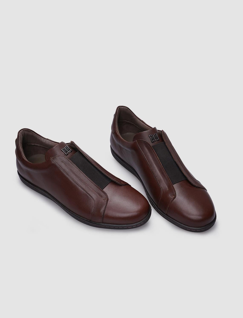 100% Genuine Leather Brown Elasticated Men's Sneaker