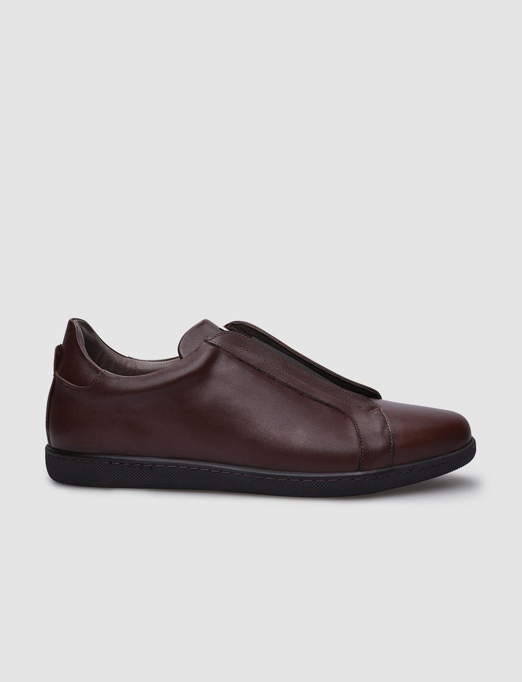 100% Genuine Leather Brown Elasticated Men's Sneaker