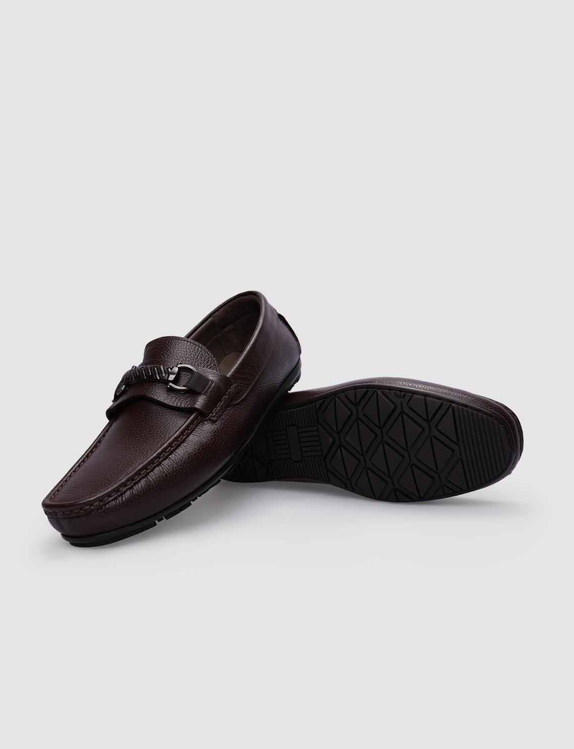 100% Genuine Leather Brown Buckle Men's Loafer