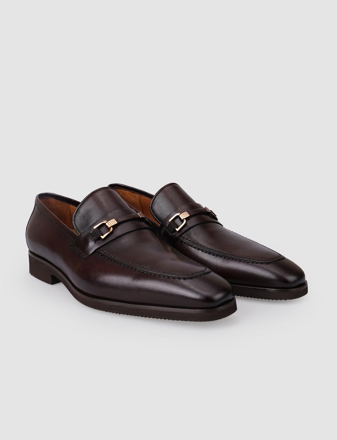 100% Genuine Leather Brown Buckle Men's Classic Shoes